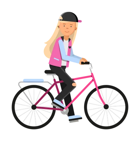 Hipster girl riding bicycle Illustration