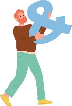 Hipster man carrying ampersand  Illustration