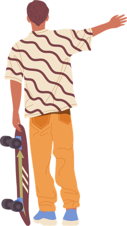 Hipster man skateboarder standing with raised hand to catch car  일러스트레이션