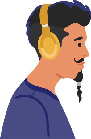 Homem hipster usa fones de ouvido  Ilustração