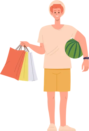 Hipster man with shopping bags  Illustration
