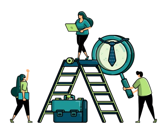 Illustration Of Hiring With Ladder Above Briefcase For The Metaphor Of Climbing The Career And Job Vacancies With Higher Positions 일러스트레이션