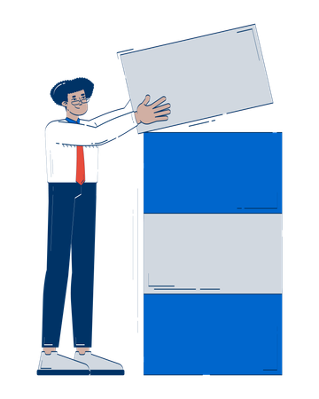 Hispanic businessman stacking blocks for data visualization  Illustration