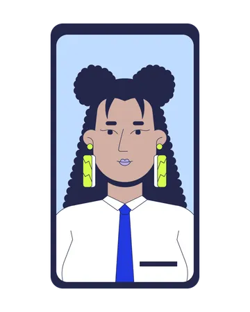 Hispanic curly hair consultant businesswoman on mobile phone screen  Illustration