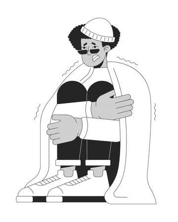 Hispanic Guy Chills Under Blanket Black And White 2 D Line Cartoon Character Latin American Man Trembling Without Heater Isolated Vector Outline Person Chills Monochromatic Flat Spot Illustration Illustration
