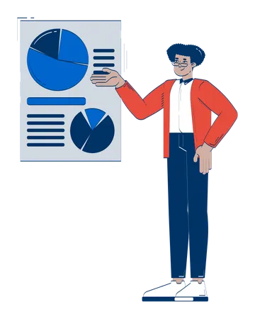 Hispanic male employee presenting pie charts and data visualization  Illustration