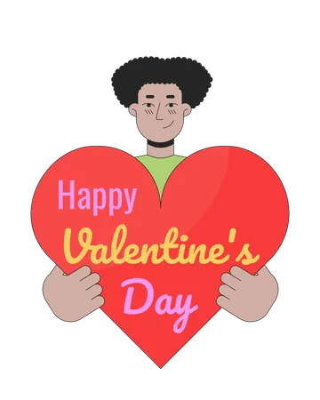 Hispanic man holding valentine day heart  Illustration