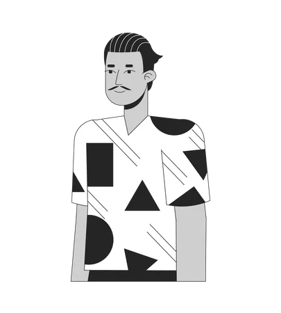 Hispanic Adult Man With Pencil Moustache Black And White 2 D Line Cartoon Character Posing Latino Guy In 70 S Inspired Clothes Isolated Vector Outline Person Monochromatic Flat Spot Illustration Illustration