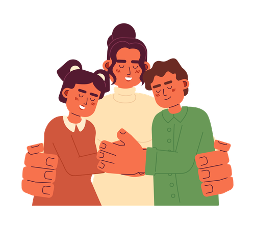 Hispanic mom hugging children  Illustration