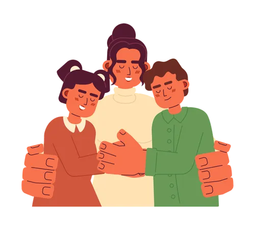 Hispanic mom hugging children  Illustration