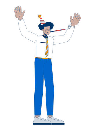 Hispanic office worker blowing party horn  Illustration