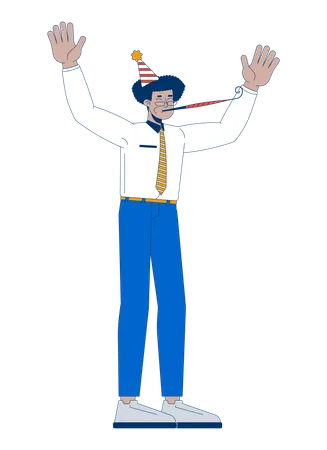 Hispanic office worker blowing party horn  Illustration