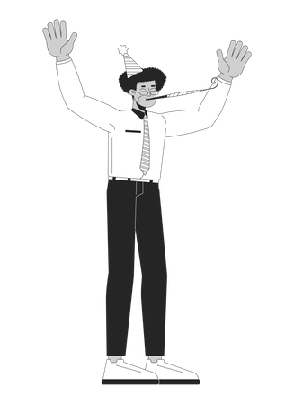 Hispanic office worker blowing party horn  Illustration