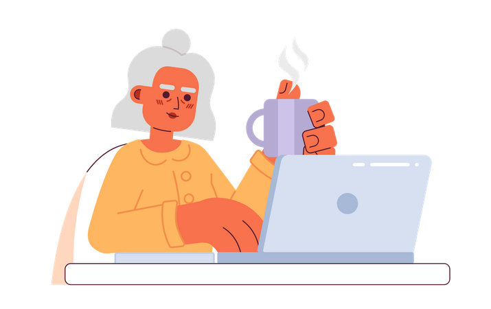 Hispanic senior woman surfing internet  Illustration