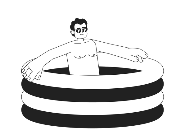 Hispanic sunglasses man in inflatable swimming pool  Illustration