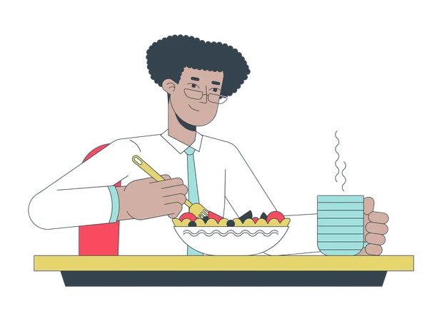 Hispanic white collar worker eating salad  Illustration