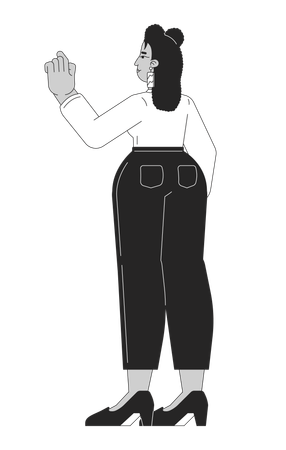 Hispanic woman in formal attire pointing rear view  Illustration