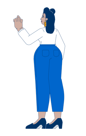 Hispanic woman in formal attire pointing rear view  Illustration