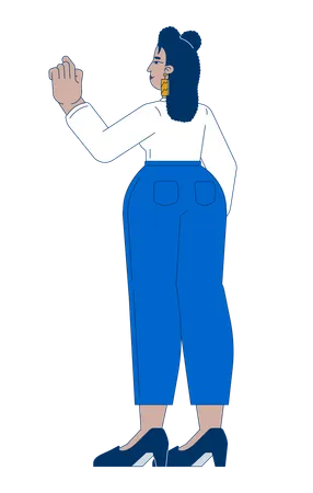 Hispanic woman in formal attire pointing rear view  Illustration