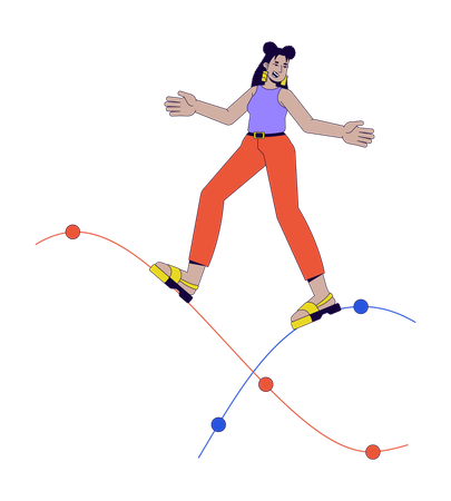 Hispanic woman standing on chart waves  Illustration