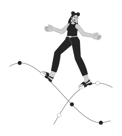 Hispanic woman standing on chart waves  Illustration