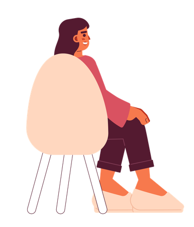 Hispanic young adult woman sitting in chair back view  イラスト