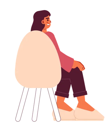 Hispanic Young Adult Woman Sitting In Chair Back View 2 D Cartoon Character Latin American Female Isolated Vector Person White Background Seminar Attendee Latina Color Flat Spot Illustration Illustration