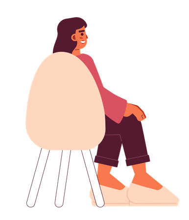 Hispanic young adult woman sitting in chair back view  Illustration