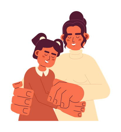 Hispanic young daughter mom cuddling  Illustration