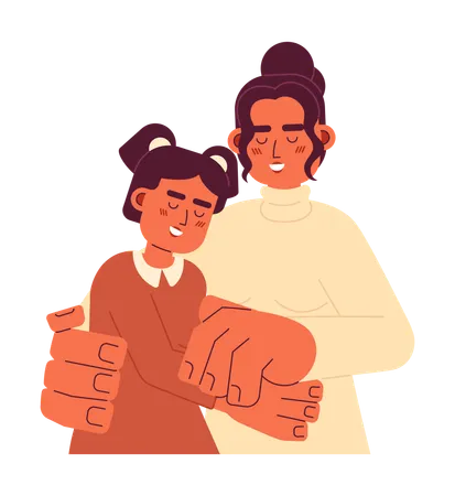 Hispanic young daughter mom cuddling  Illustration