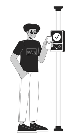 Hispanic young man paying fare with nfc phone  Illustration