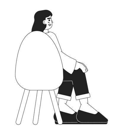 Jeune femme adulte hispanique assise sur une chaise, vue arrière  Illustration