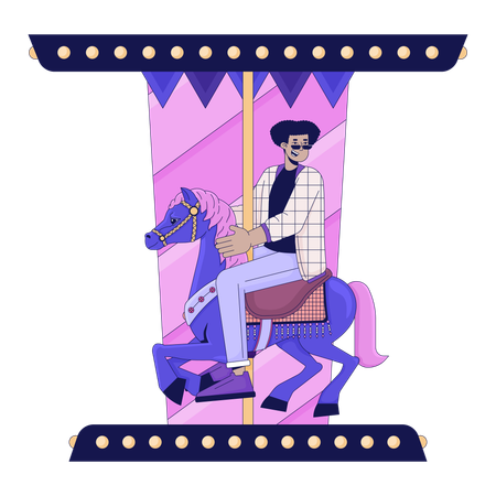 Jeune homme hispanique équitation carrousel à cheval  Illustration