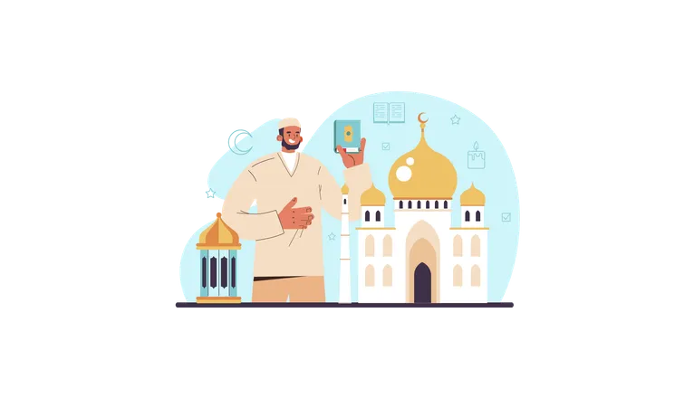 History of Muslim religion web banner  Illustration