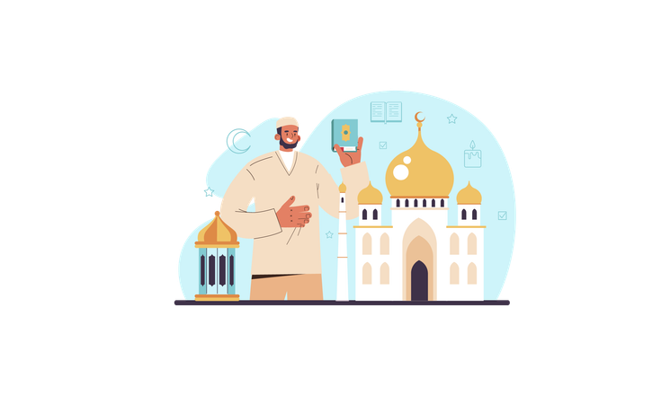 History of Muslim religion web banner  Illustration