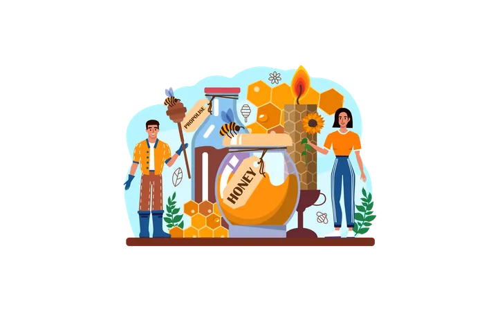 Hiver Or Beekeeper Web Banner Or Landing Page Apiculture Farmer Gathering Honey Countryside Organic Product Apiary Worker Beekeeping And Honey Extraction Flat Vector Illustration 일러스트레이션