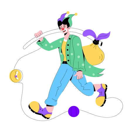 A Flat Illustration Of Hobo Clown 일러스트레이션