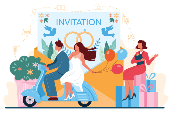Planung von Hochzeitseinladungen  Illustration