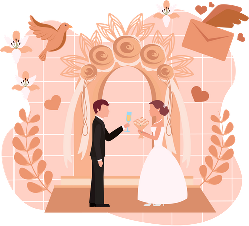 Hochzeitspaar genießt die Hochzeitszeremonie  Illustration