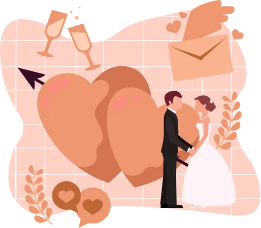 Hochzeitspaar hält Händchen  Illustration