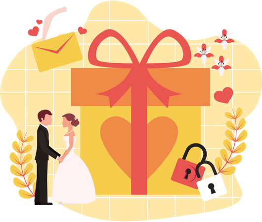 Hochzeitspaar mit Geschenk  Illustration