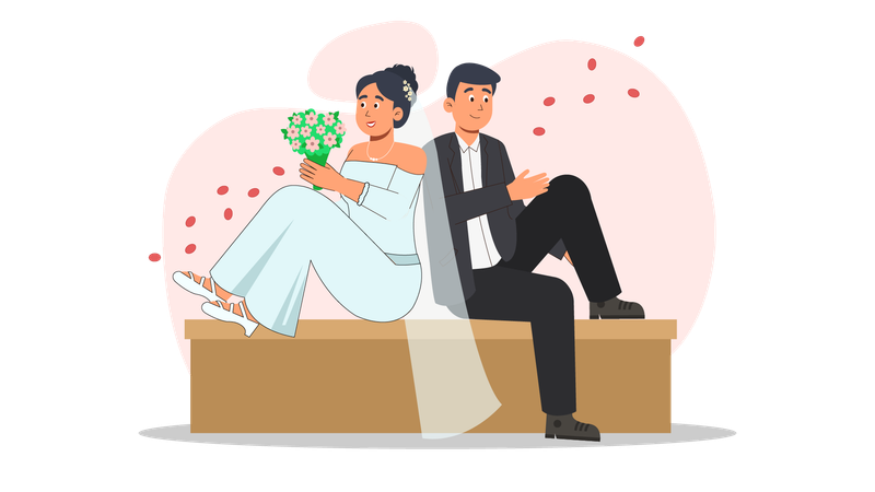 Hochzeitspaar posiert für Fotoshooting  Illustration