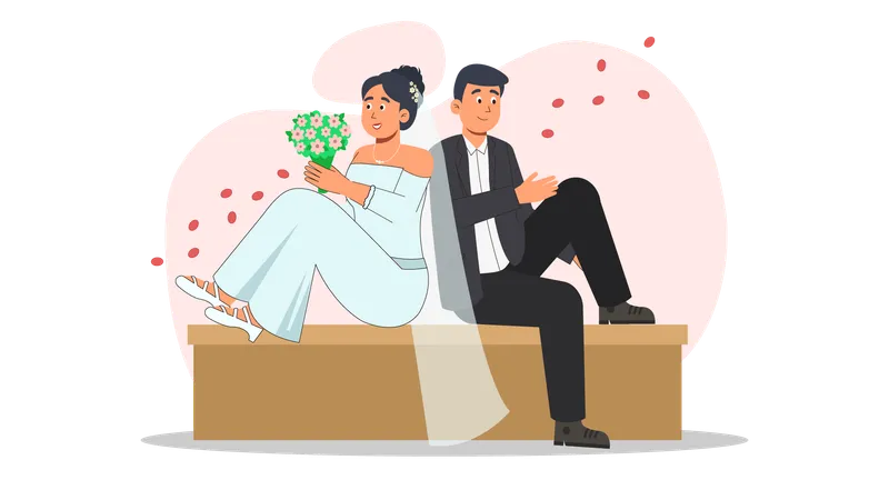 Hochzeitspaar posiert für Fotoshooting  Illustration