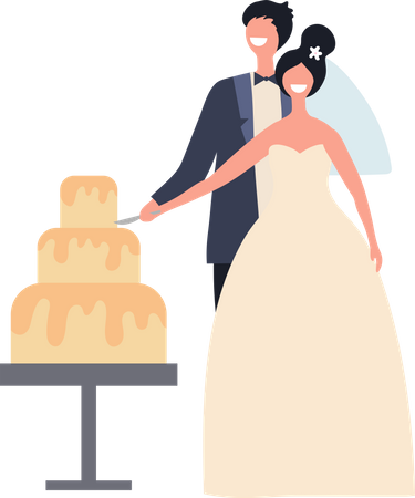 Hochzeitspaar schneidet Torte an  Illustration