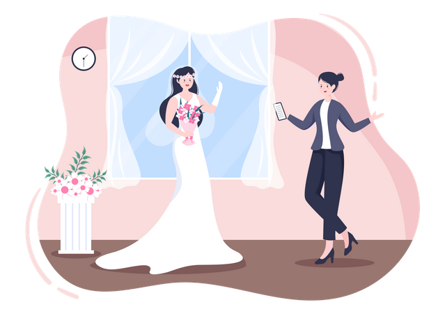 Hochzeitsplaner mit Braut  Illustration