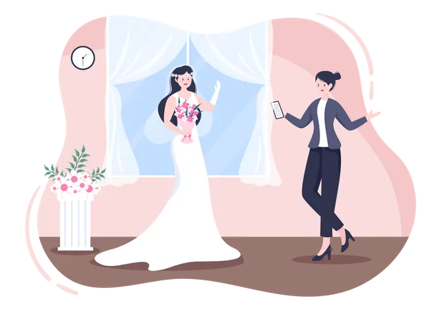 Hochzeitsplaner mit Braut  Illustration