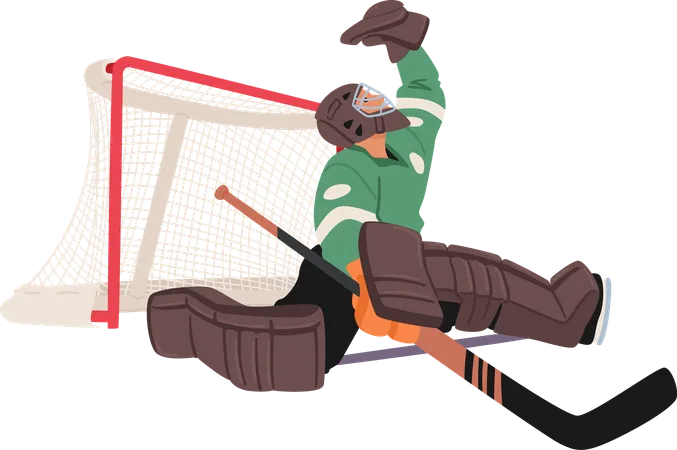 Determined Hockey Goalkeeper Guards The Net With Focused Intensity Clad In Vibrant Gear Masked And Agile Character Ready To Thwart Any Oncoming Puck Challenge Cartoon People Vector Illustration 일러스트레이션