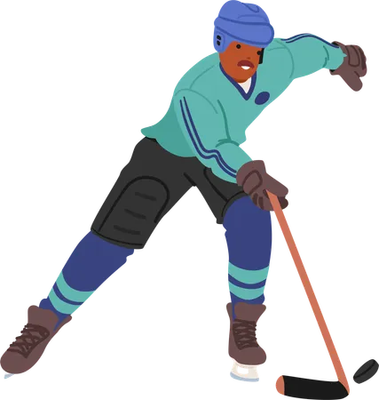 Fierce Hockey Player Clad In Gear Gliding On The Ice With Determination Stick In Hand Eyes Fixed On The Puck Athlete Character Embodying The Spirit Of The Game Cartoon People Vector Illustration 일러스트레이션