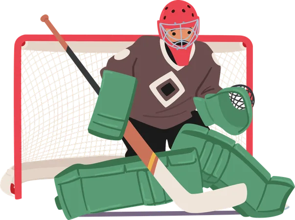 Fierce Hockey Goalkeeper Guards The Net With Determination Clad In Intimidating Gear Masked And Focused Character Await The Next Puck Ready To Defend Their Team Cartoon People Vector Illustration 일러스트레이션