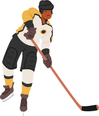 Hockey Player Glides Across The Ice With Precision Clad In A Vibrant Jersey And Protective Gear Character Swiftly Maneuvering The Puck Towards The Opponent Goal Cartoon People Vector Illustration 일러스트레이션